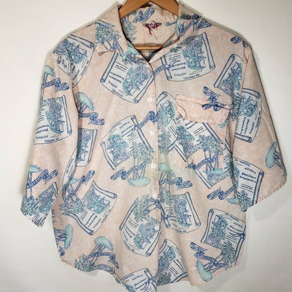 RARE vtg JESS made in USA 70's 80's Vintage Button up Map Graphic Collar Shirt - Picture 1 of 7